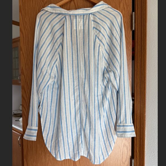 Aerie Linen Blend Coverup Shirt, NWT, Womens, Blue & White, XXS, Oversized - Picture 2 of 7